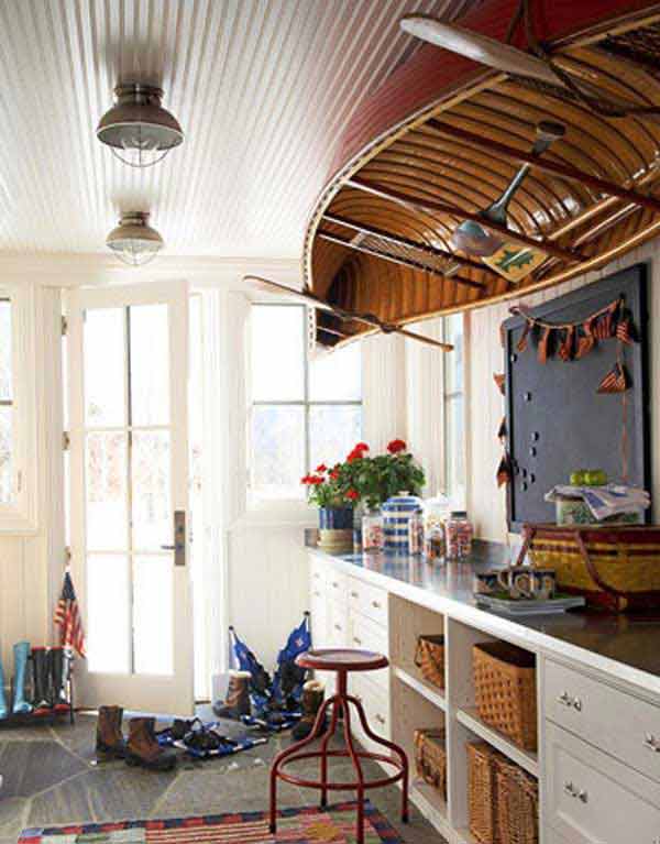boats canoe decor ceiling interior reuse source clever boat decorating mudroom kitchen canoes lake unique interiors barn designs wall lights