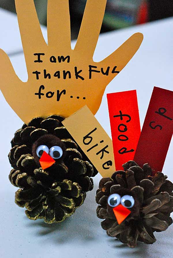 thanksgiving crafts kids easy diy turkey craft thankful thanks fun children activity project simple family pinecone table pine kindergarten cone