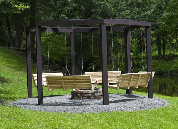 swinging benches around a fire pit - amazing diy, interior
