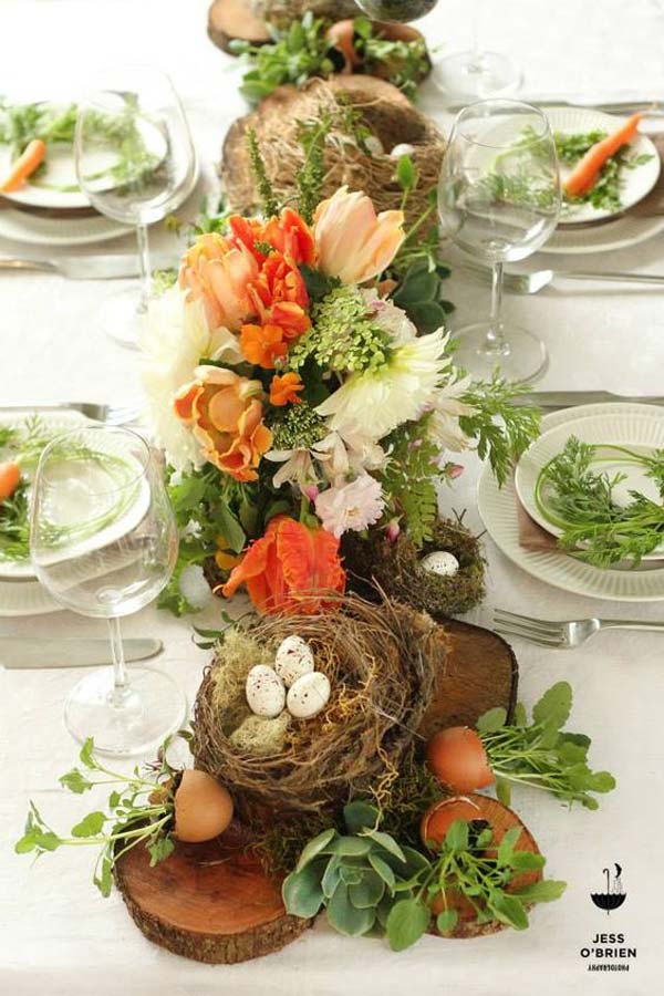 dekoracje stołu, wielkanocne dekoracje, rustykalne dekoracje, kwiaty na stole