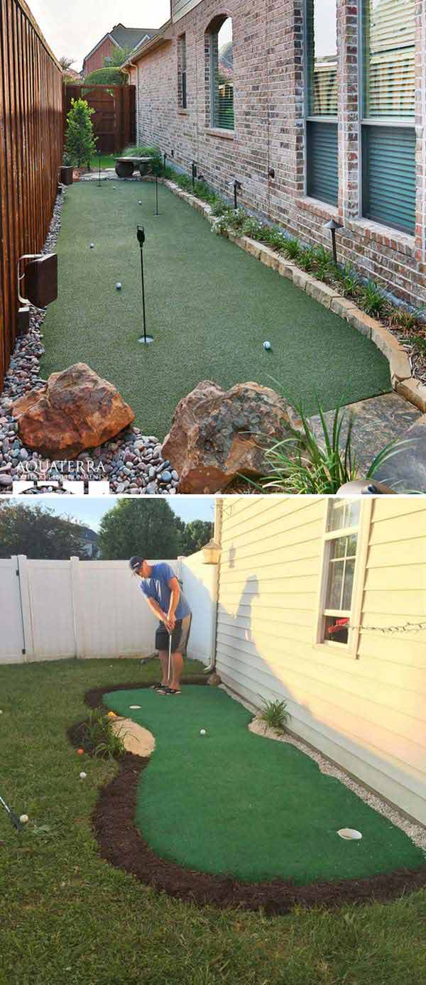 side yard narrow backyard golf use putting garden practice diy landscaping awesome yards place small green artificial gradina outdoor space