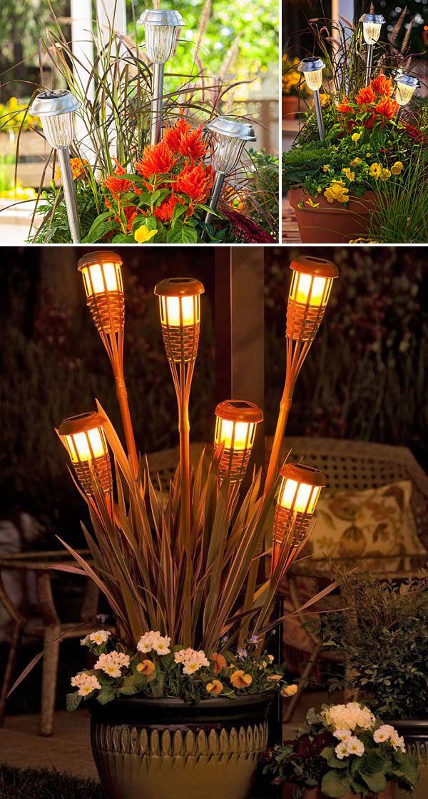 solar diy lighting lights pot flower light outdoor display powered cool easy bunch tiki torches into