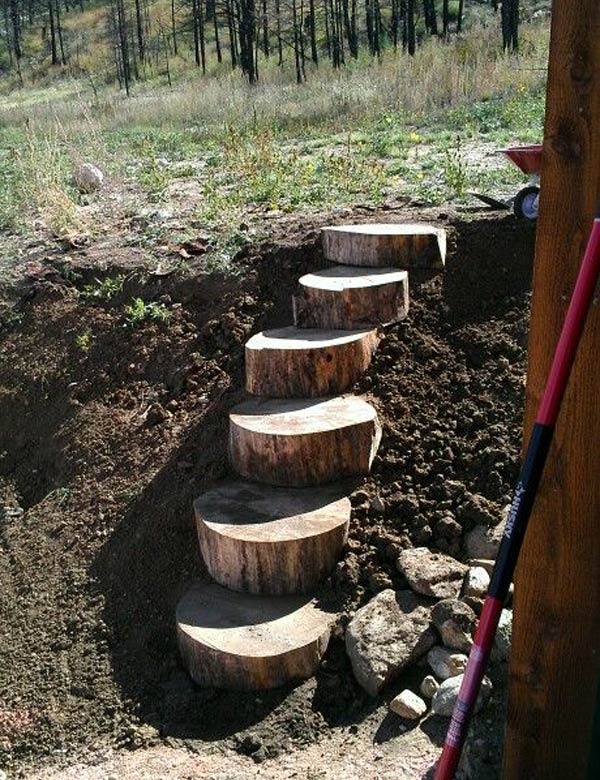 Log Stairs on a Slope Garden