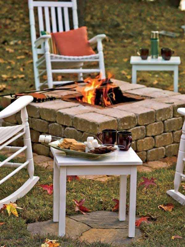 Square Fire Pit built from concrete blocks