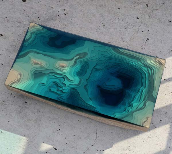 Layered Glass and Wood Table Looks Like Ocean Depths