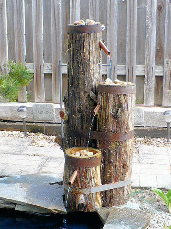 wood and log fountain woohome 6