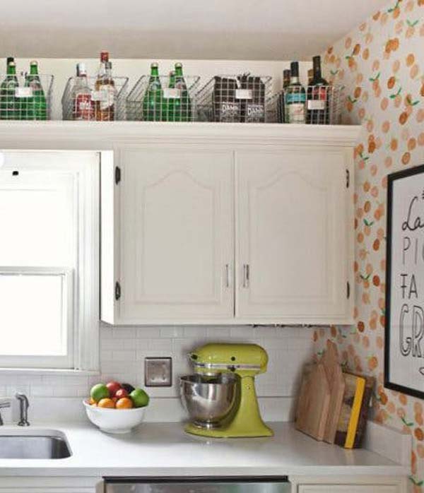 Decorate Above Kitchen Cabinets, Storage Baskets Above Kitchen Cabinets