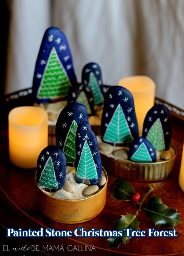 Painted Stone Christmas Tree Forest