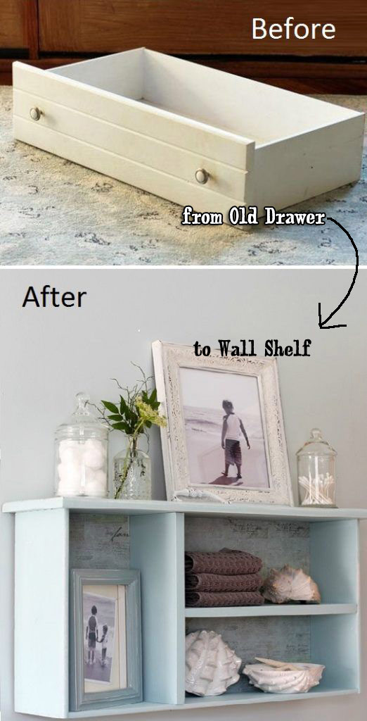 Recycle Old Drawer as Mounted Wall Shelf