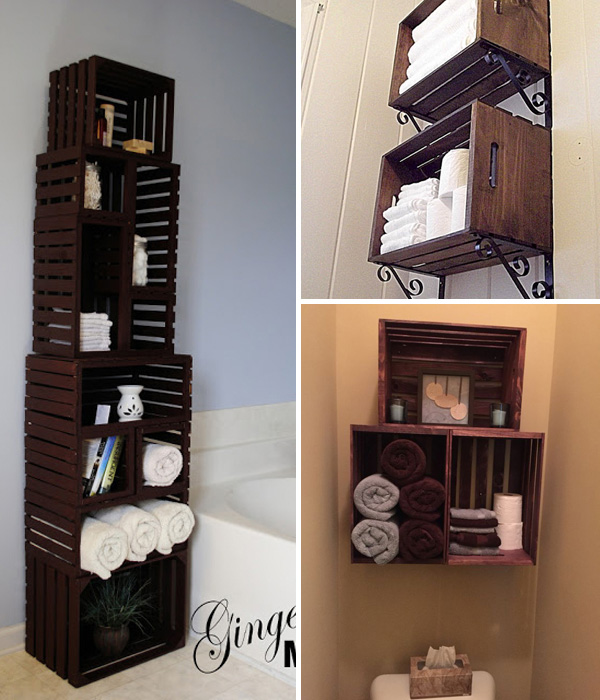 Upcycled Wooden Crates for Bathroom Storage and Decor