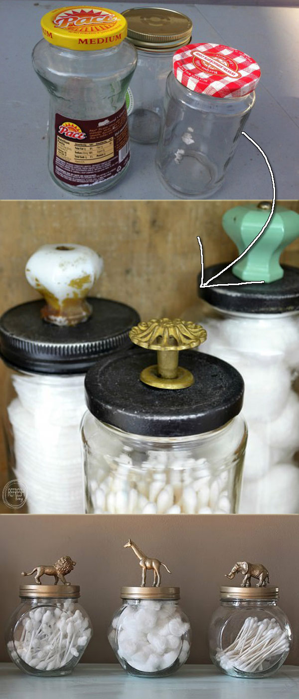 Reuse Old Glass Jars As Bathroom Decorative Storage