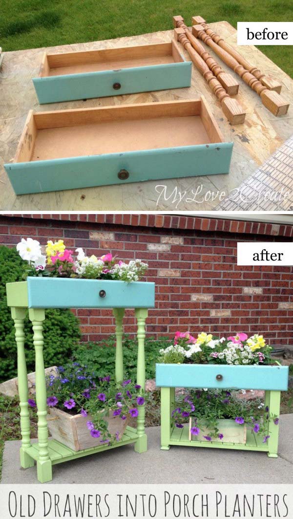 Old Drawers Into Porch Planters