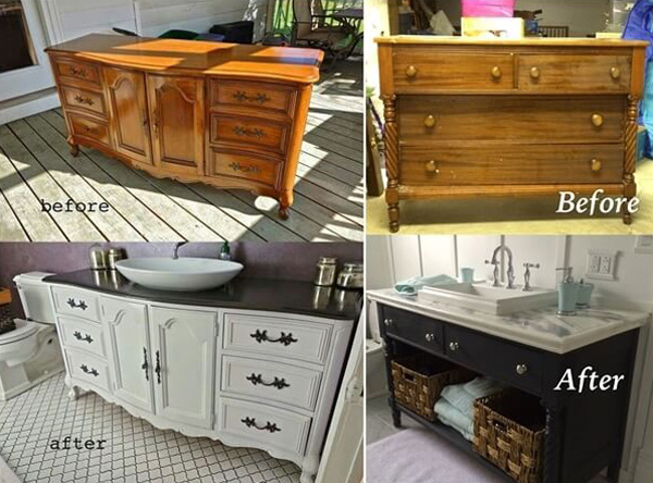 Old Dresser Turn Into a Bathroom Vanity