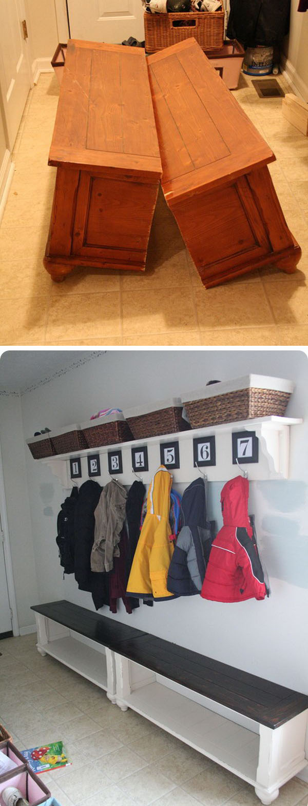 Mudroom Bench from an Old Coffee Table