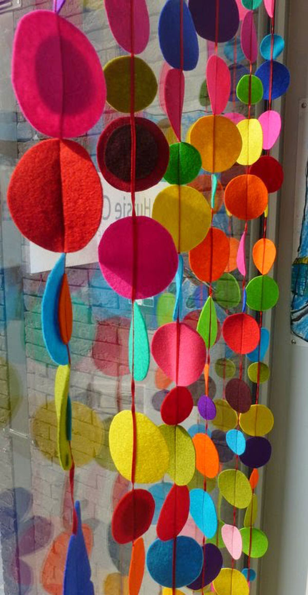 Felt curtain in rainbow colors