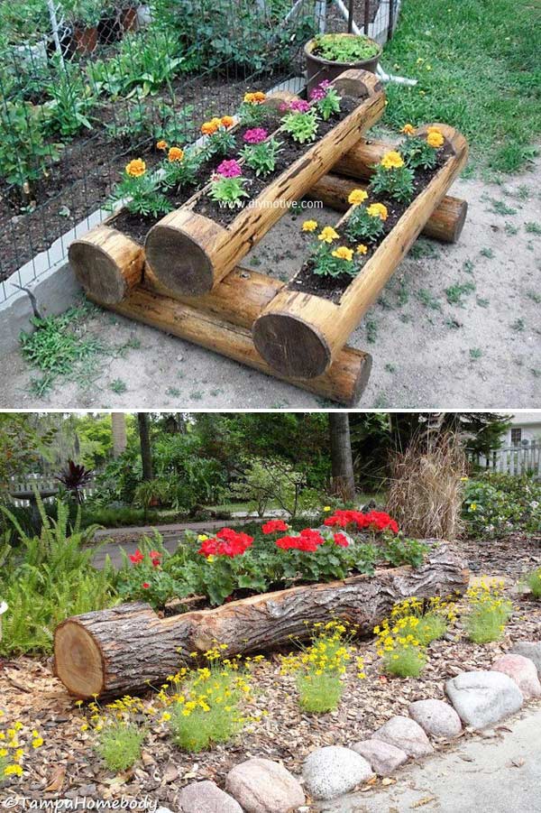 Wood Log Planters