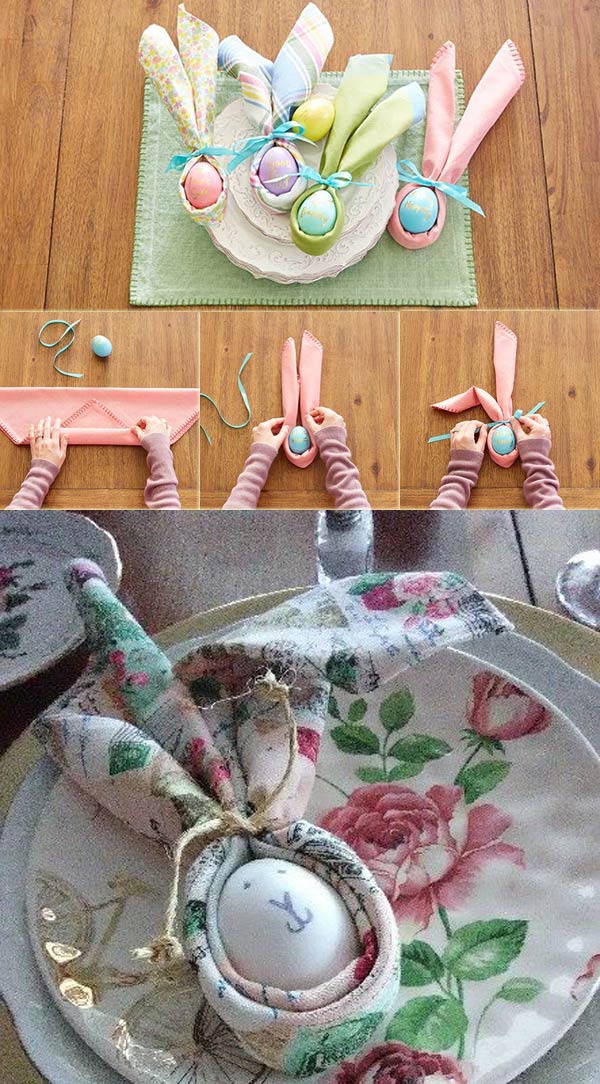 Turn the napkin into cute easter bunny
