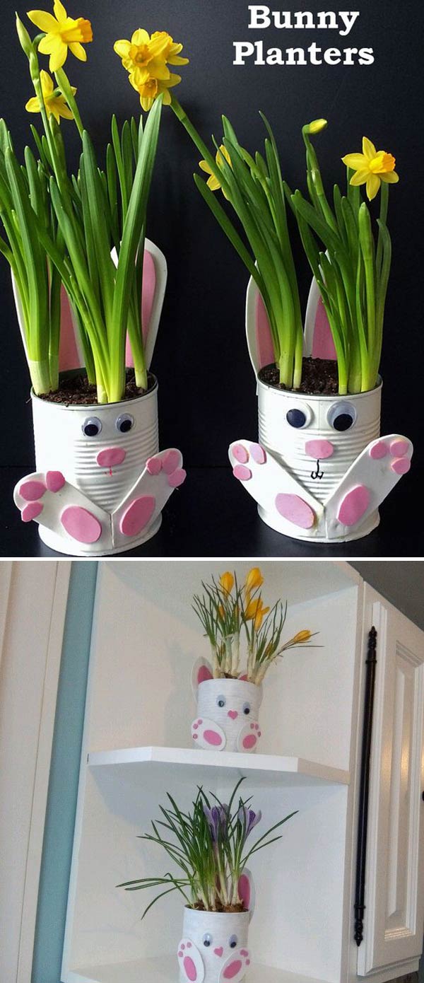 cute tin can bunny planters