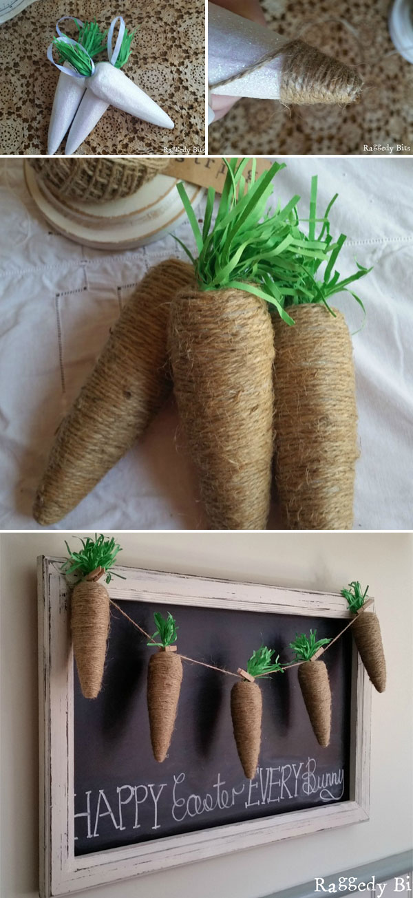 Wrap the foam carrots in jute