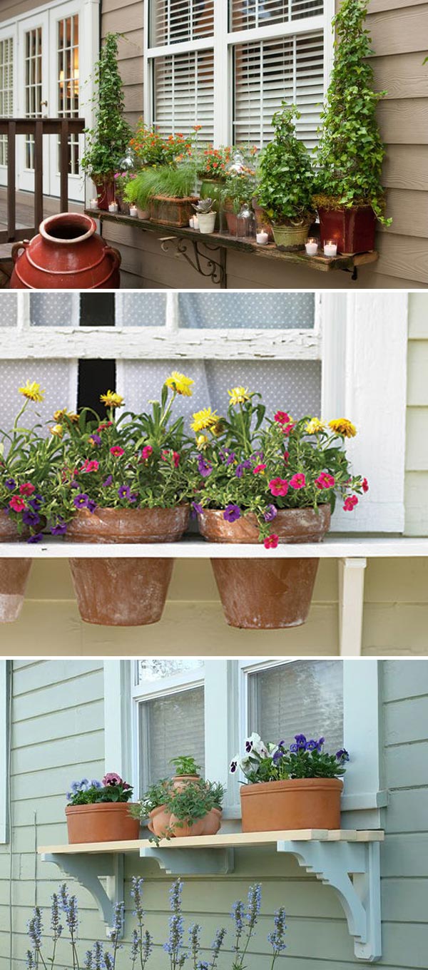 wooden shelf to the underneath of windows