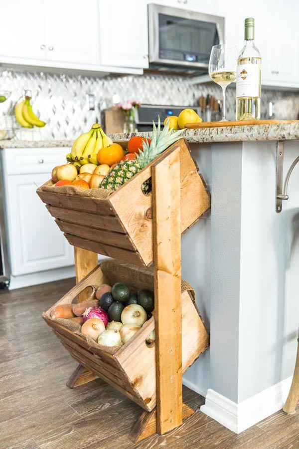 Kitchen Storage With Wood Crates, Wooden Crates As Kitchen Shelves