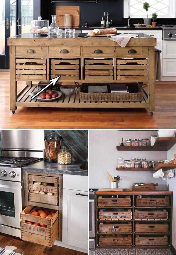 Farmhouse Style Kitchen Storage with Wood Crates - Amazing DIY