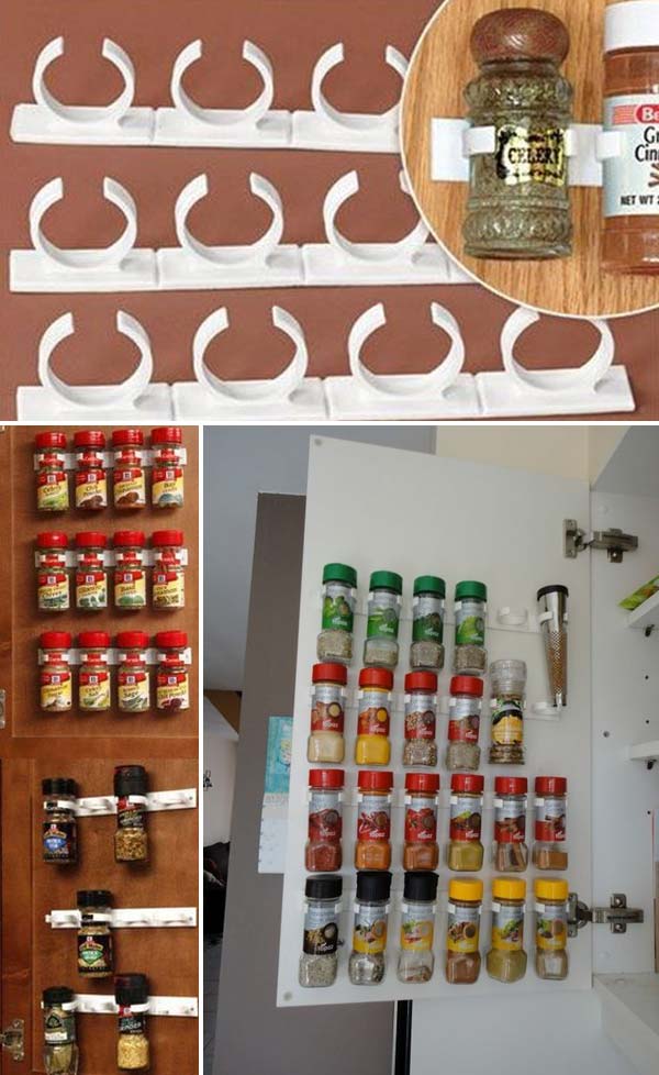 Mount spice racks on a cabinet door