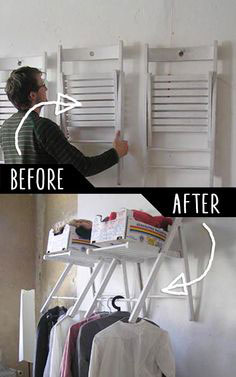 use stored ikea chairs as temporary closet