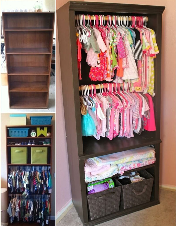 Re-imagine An Old Bookcase Into a Baby Nursery Closet