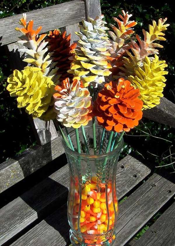 Candy Corn Pine Cone Flowers