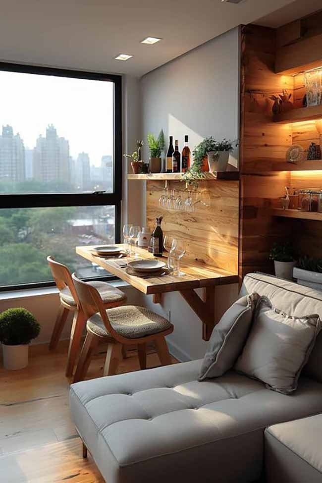 Got a nice view? Turn it into a feature. Mount a simple counter under the window, add two stools, and you’ve got the perfect spot for morning coffee or a glass of wine at night.