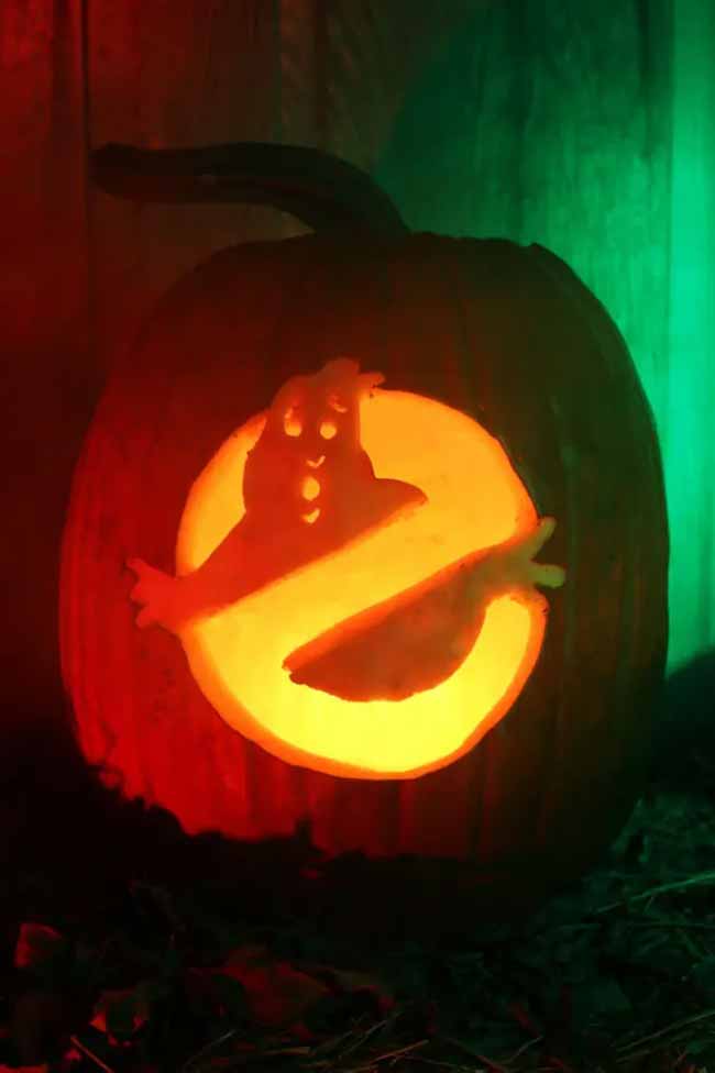 This person clearly loves movies! It’s a pumpkin carved to look just like the classic Ghostbusters logo.